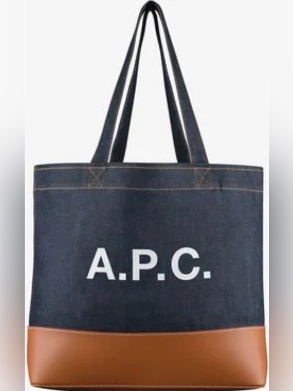 A.P.C. Navy Denim Tote with Brown Leather Base NWOT